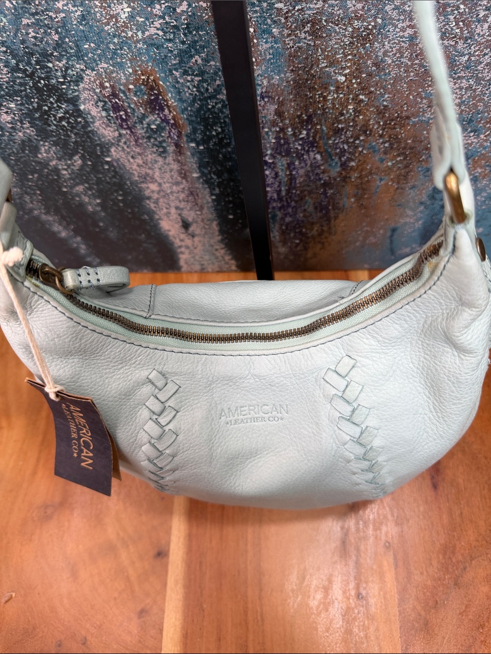 American Leather Co Boho Katy Light Teal Leather Crossbody NWT - Picture 9 of 14